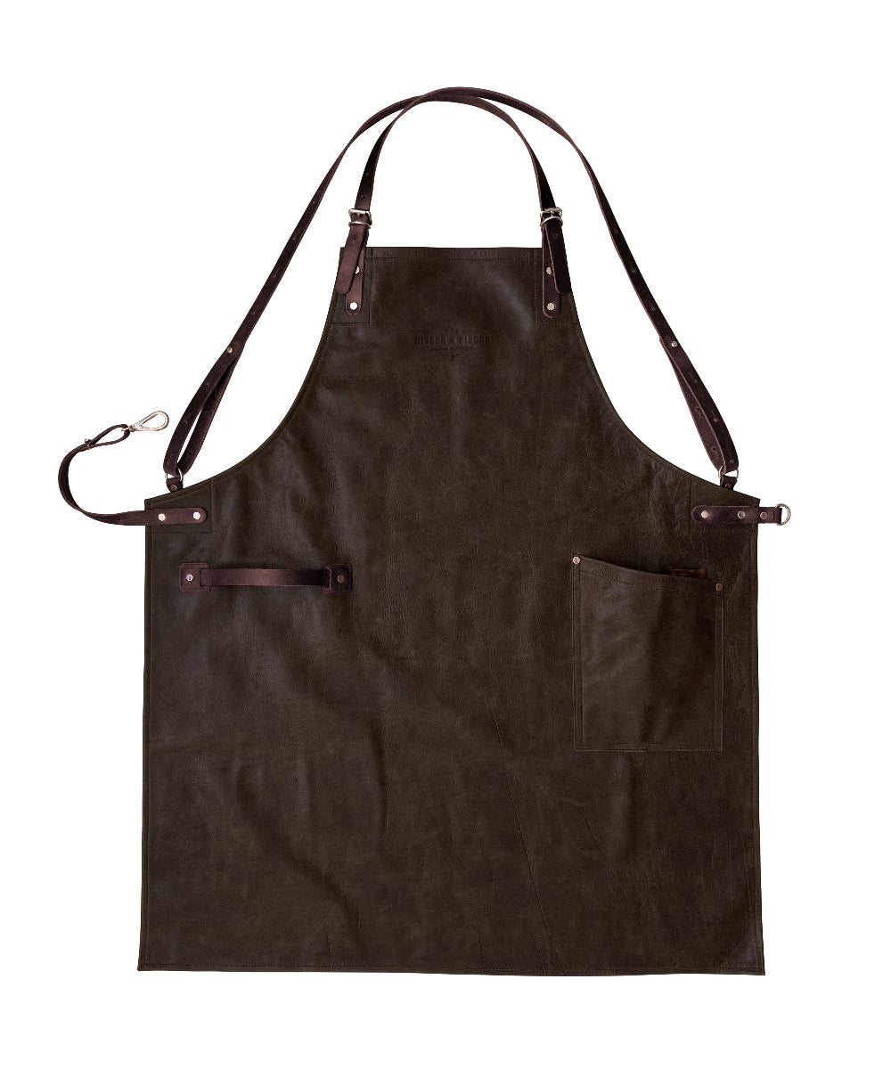 Brown leather apron with straps on a white background