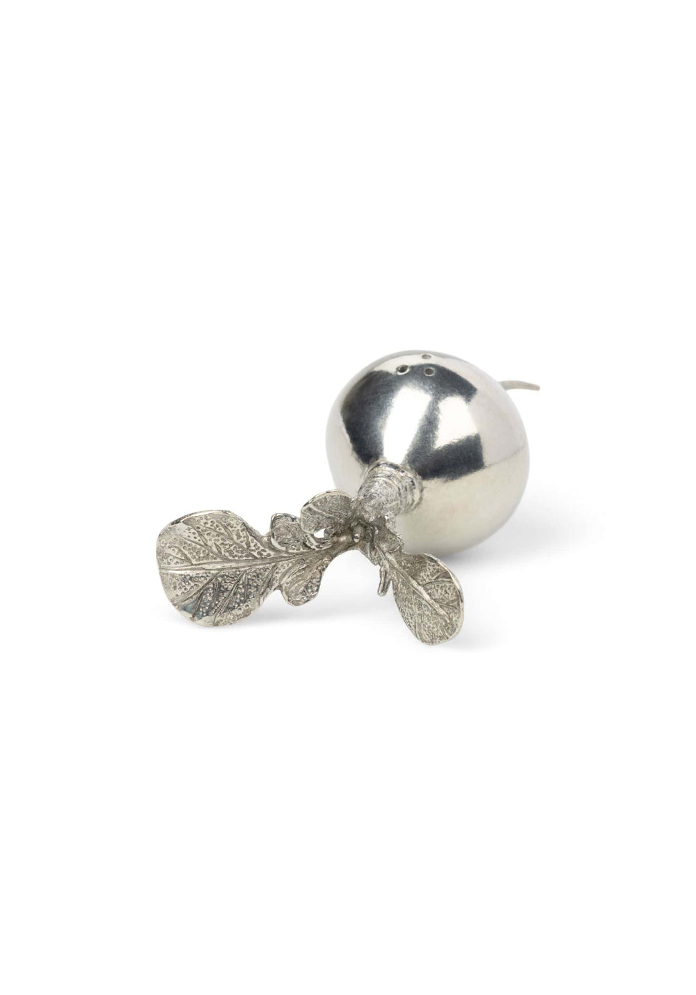 Pewter Radish salt and pepper shaker on white background