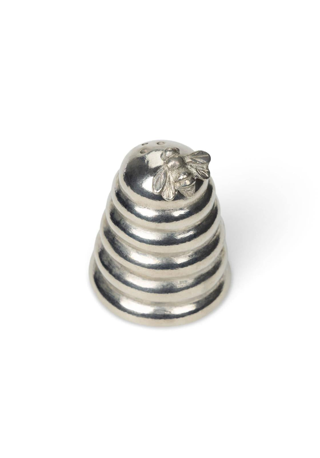 Silver bee pewter salt and pepper shaker on a white background