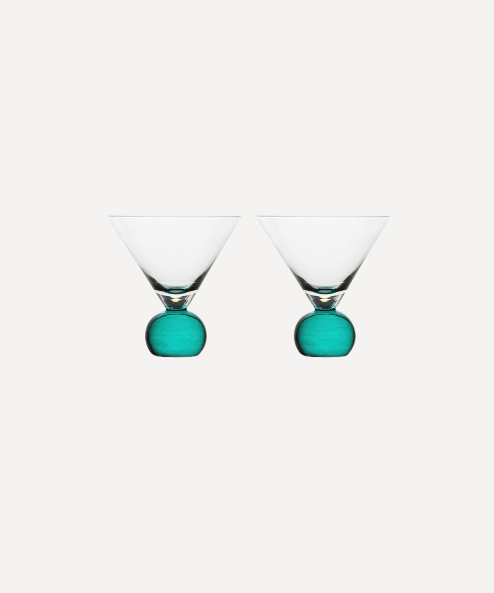 Set of 2 cocktail glasses with bobble stems aquamarine colour