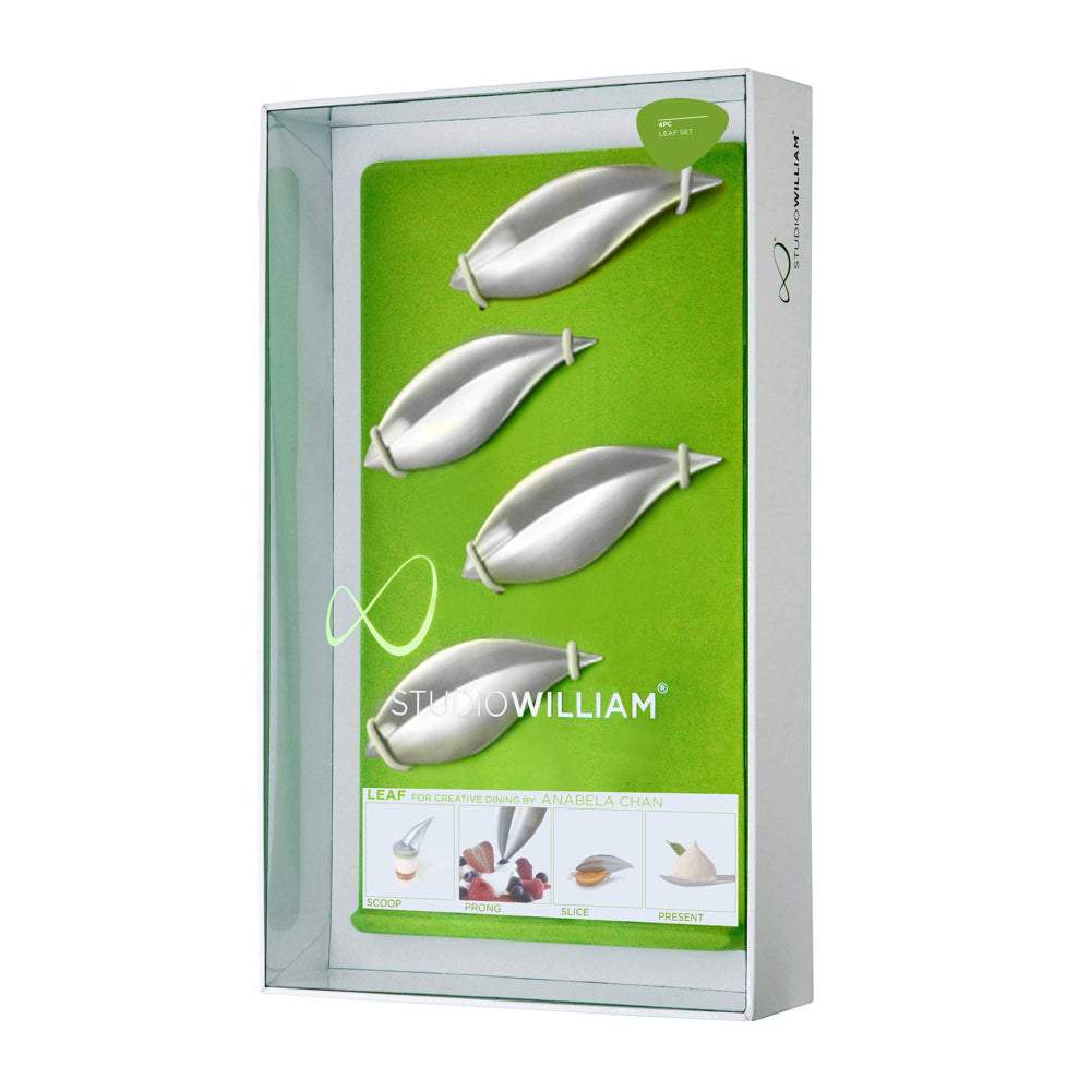 Packaging of Studio William leaf-shaped kitchen spoons on a white background