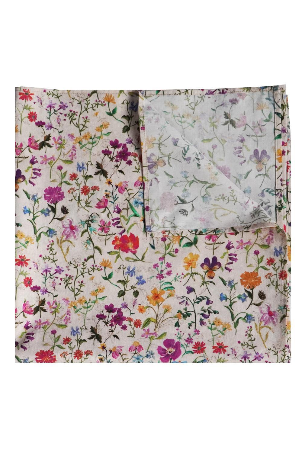 Linen Garden Liberty Floral patterned fabric with colourful flowers on a white background