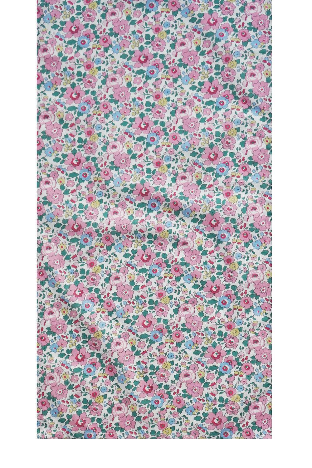 Betsy Candy Floss Liberty Floral patterned fabric runner with pink and green flowers on a white background