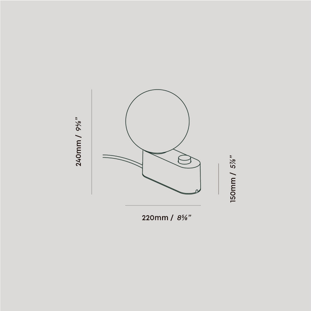 Technical drawing showing dimensions of the Tala Alumina Multi-Use Lamp