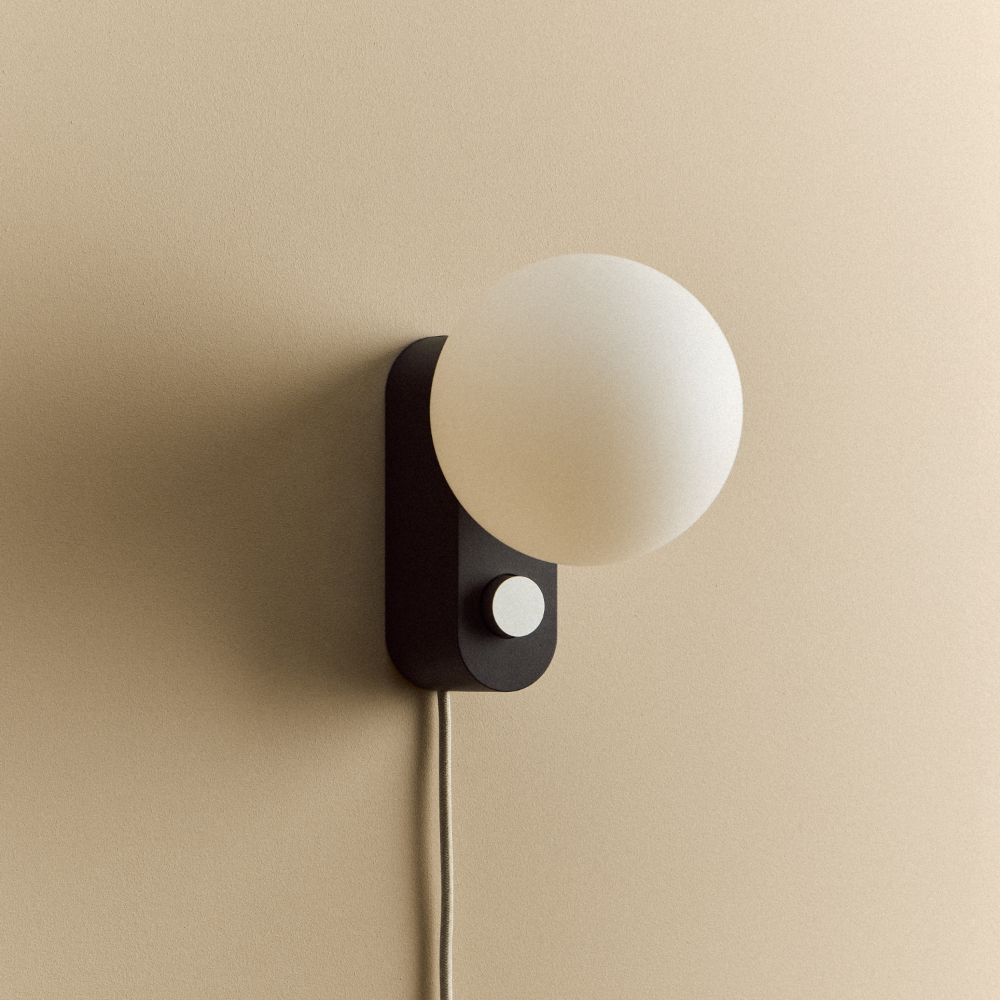 Tala Alumina Charcoal wall sconce with spherical white bulb