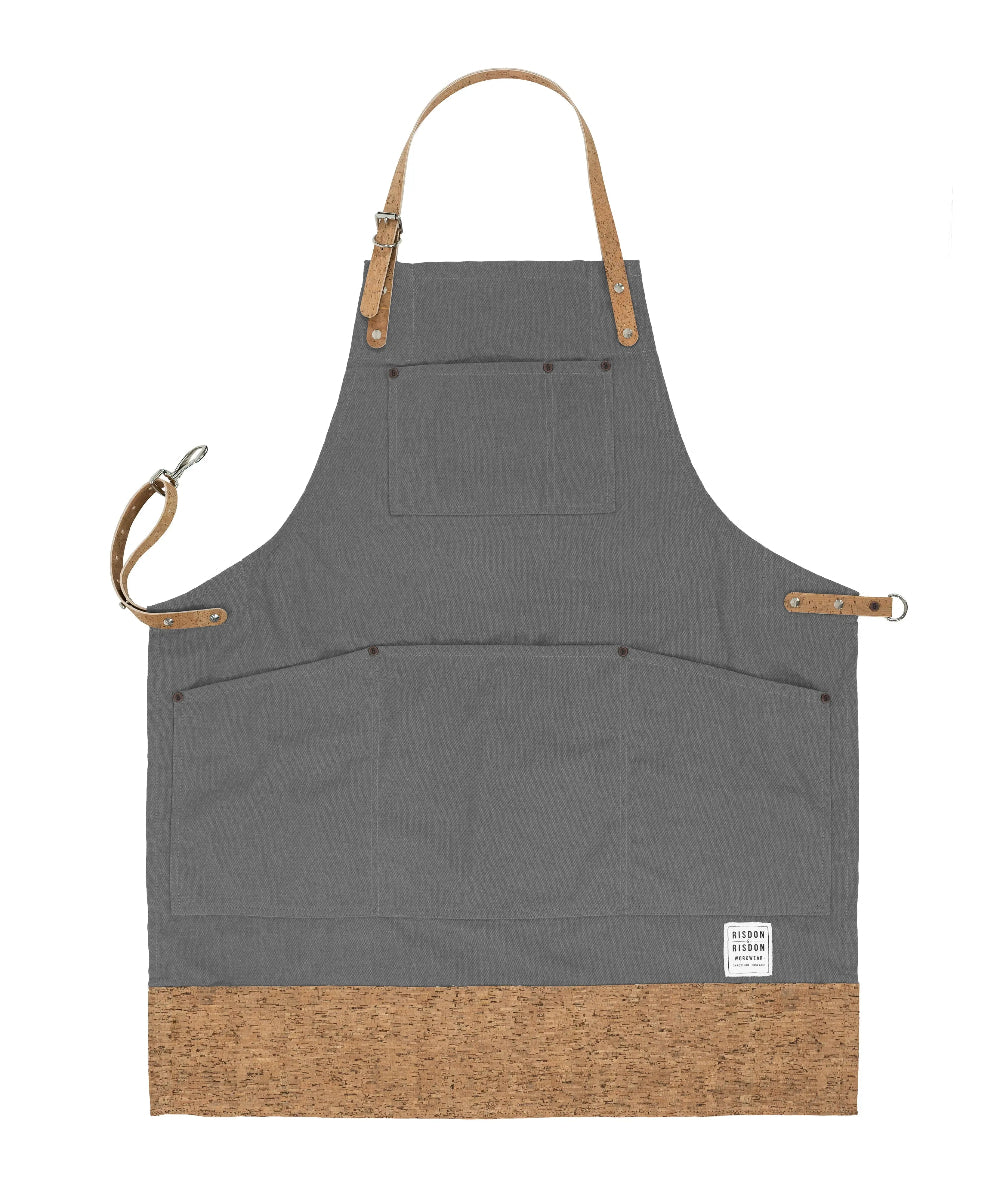 Gray apron with brown accents on a white background