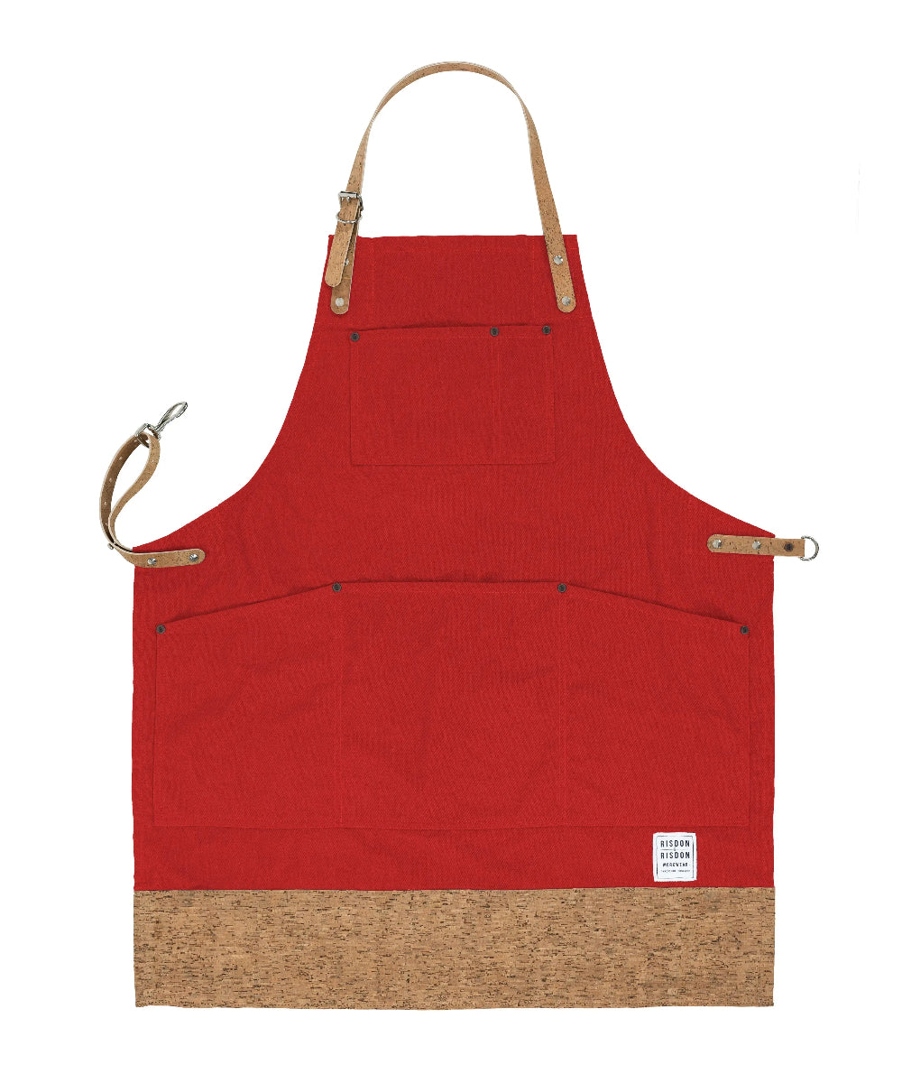 Red apron with brown accents on a white background