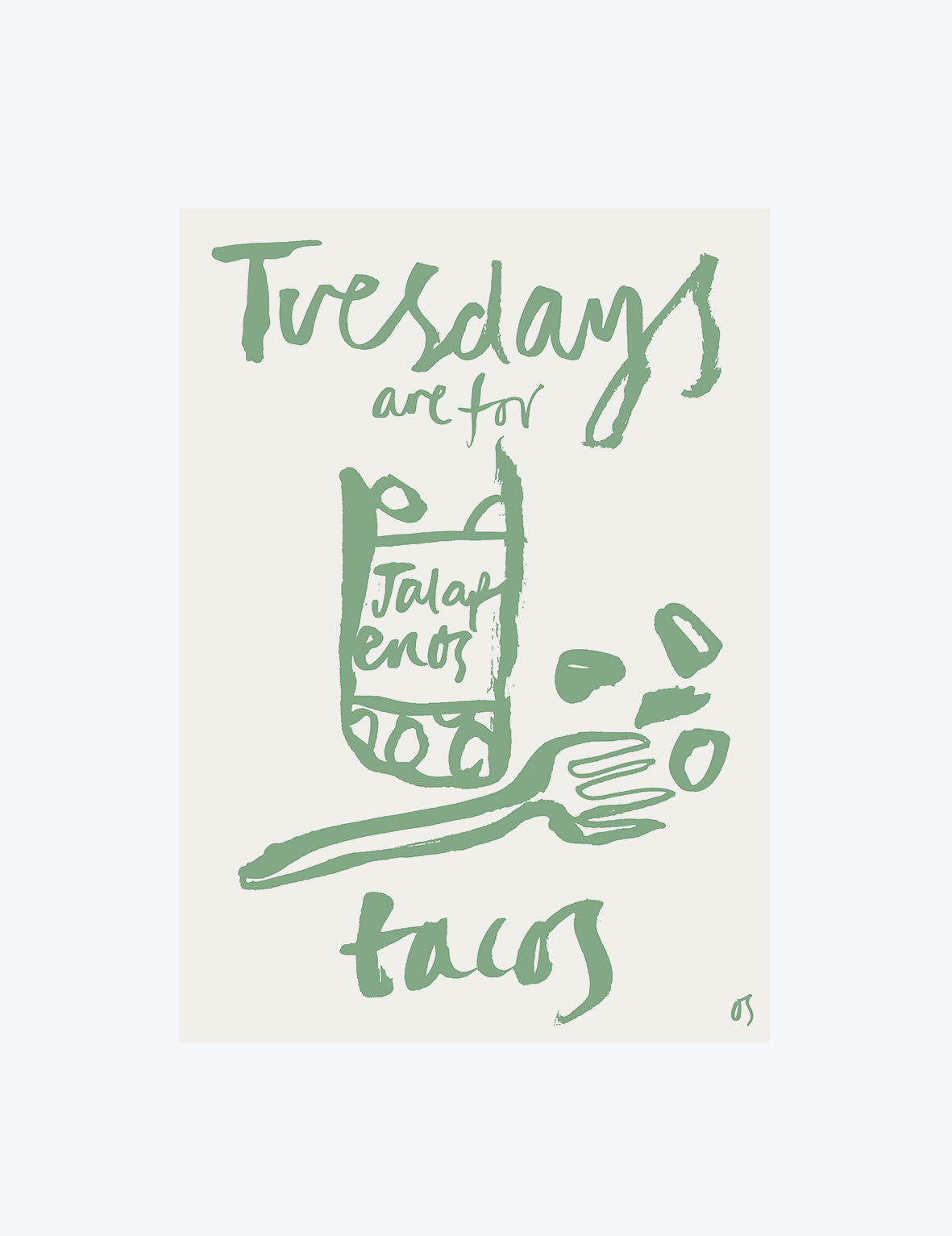 Green text and jalapeno illustration on a beige background 'Tuesdays are for Tacos'