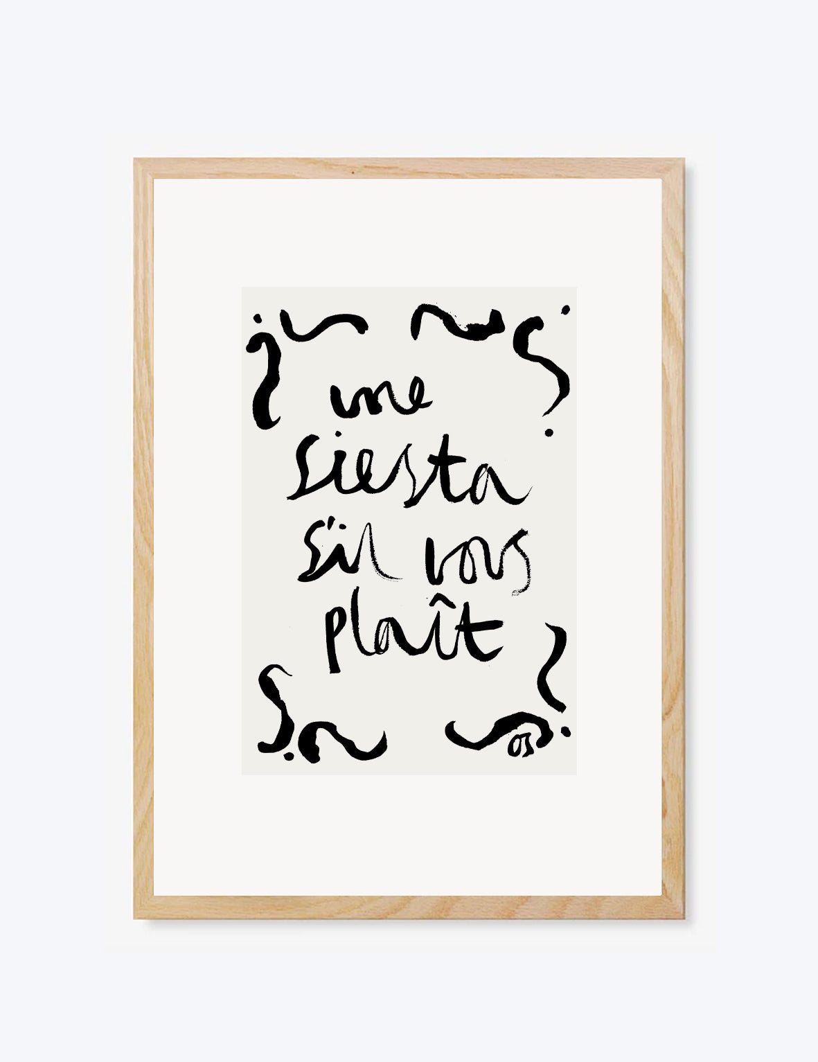 Framed artwork with black text on a white background