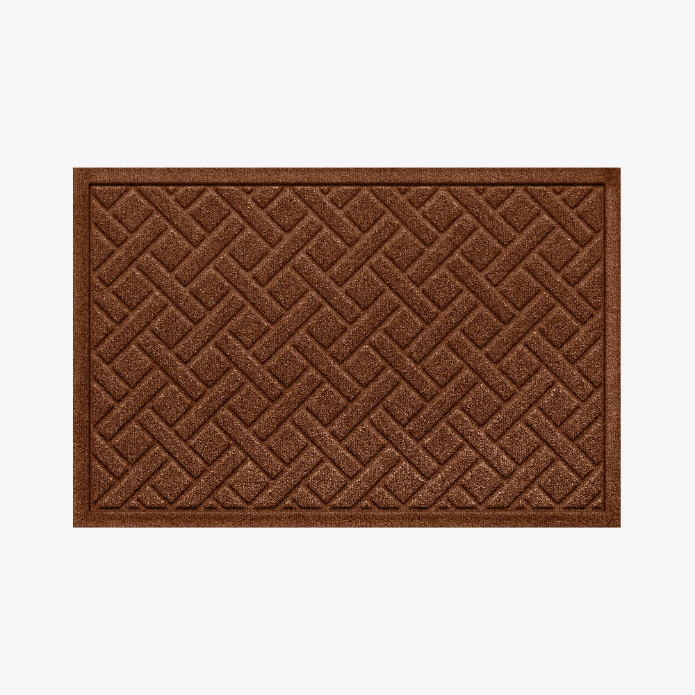 WaterHog Lattice doormat in Dark Brown featuring a textured interlocking geometric pattern.