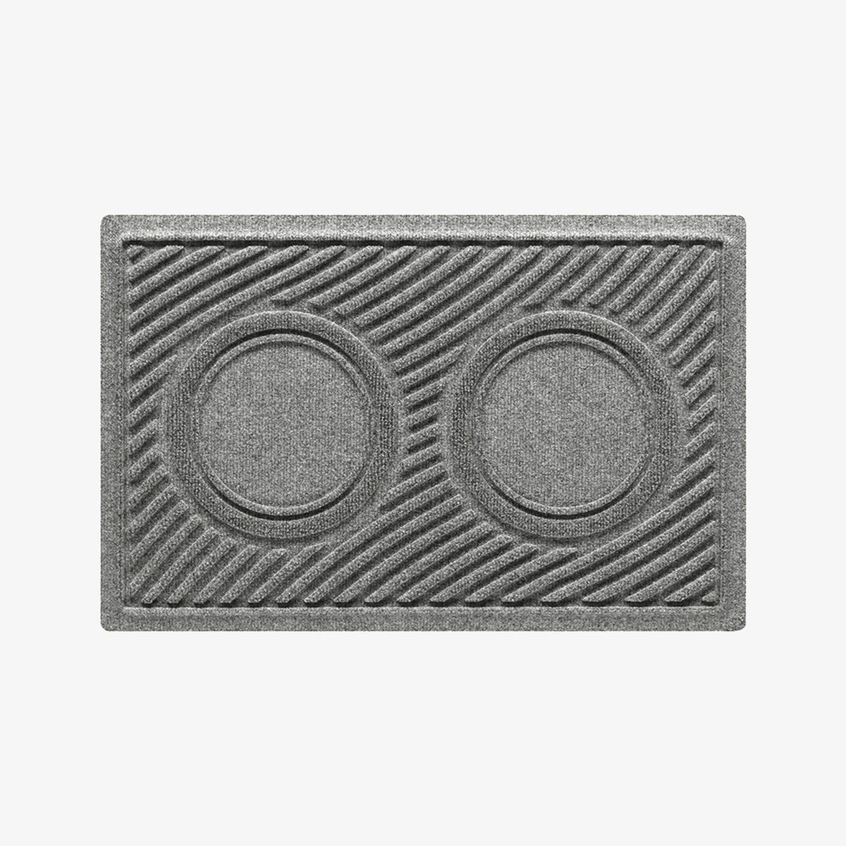 Grey WaterHog Waves Bowl Mat with two raised circular feeding areas and a textured diagonal wave pattern.