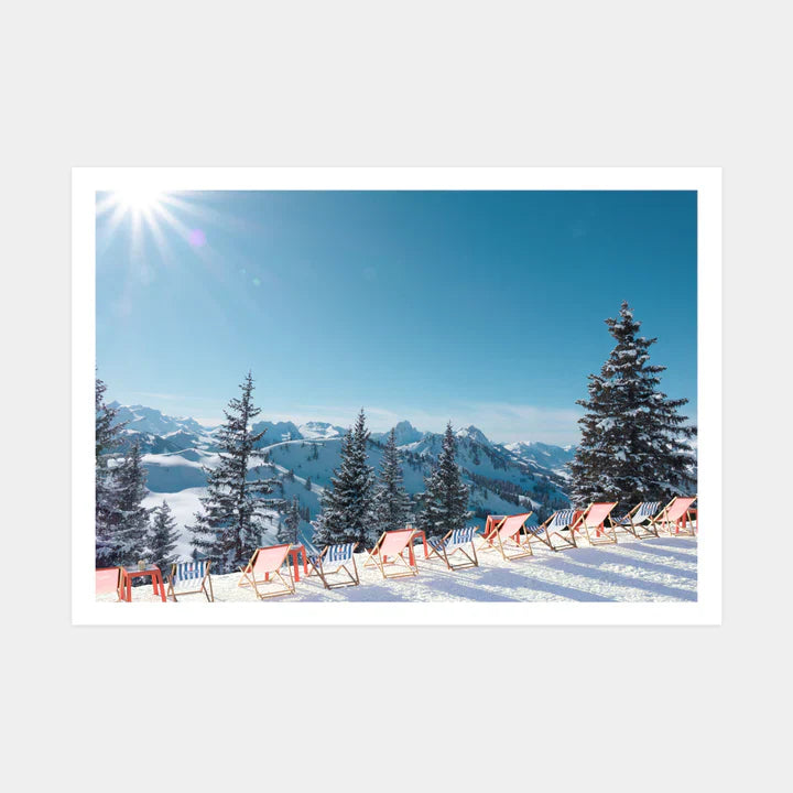 What a View II sunny alpine mountain art print by Powderhound and Natasha Durlacher