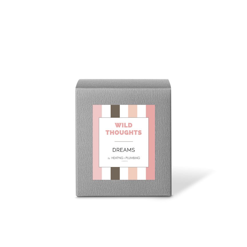 Grey box with a pink and white label on a white background