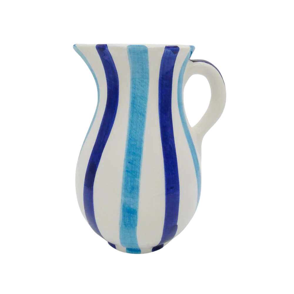 Woven Rosa Azul handmade ceramic jug with Azure Blue and Mist Blue stripes