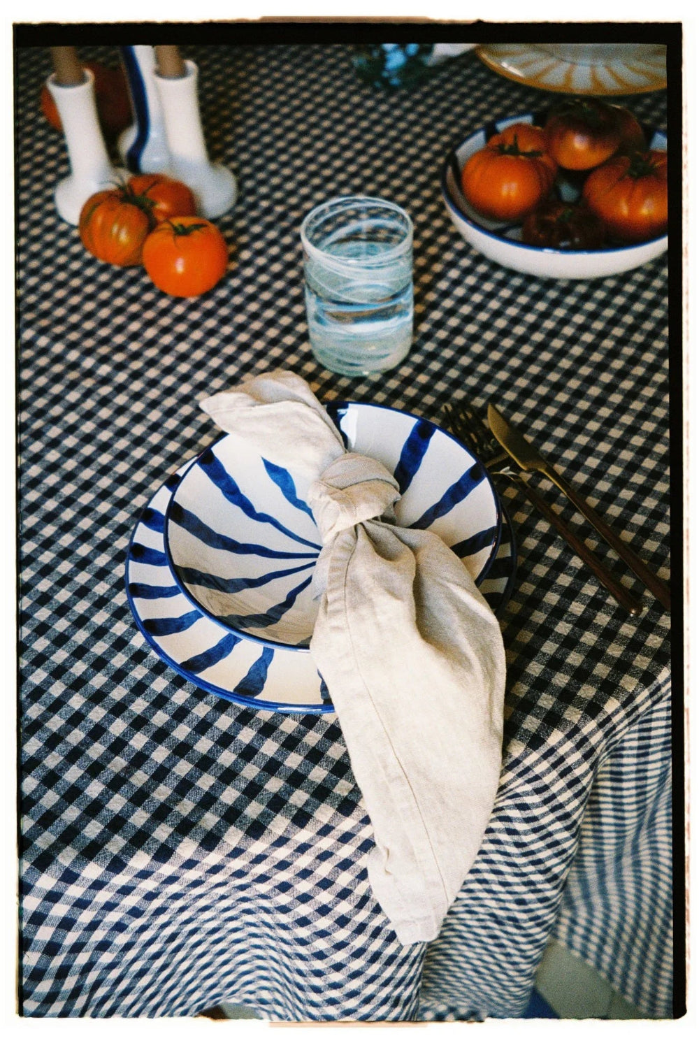 Handmade blue ceramic dinner plate by Woven Rosa