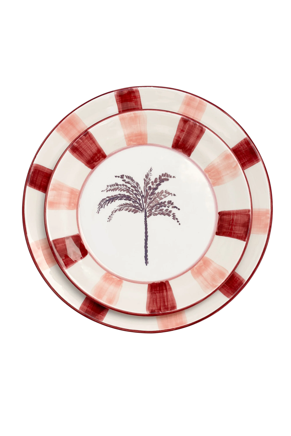 Woven Rosa Palmera ceramic serving plate set with hand-painted palm design