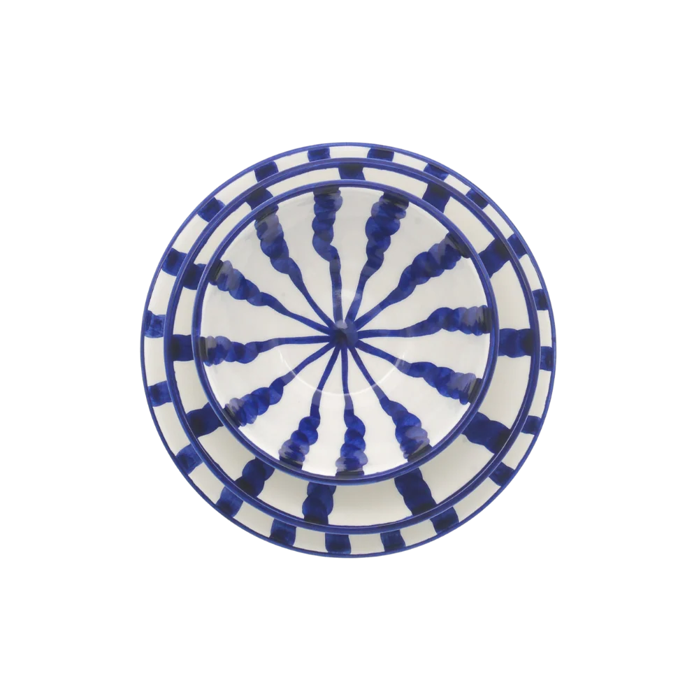 Woven Rosa ParaSol Collection ceramic dinner plate in Azure Blue
