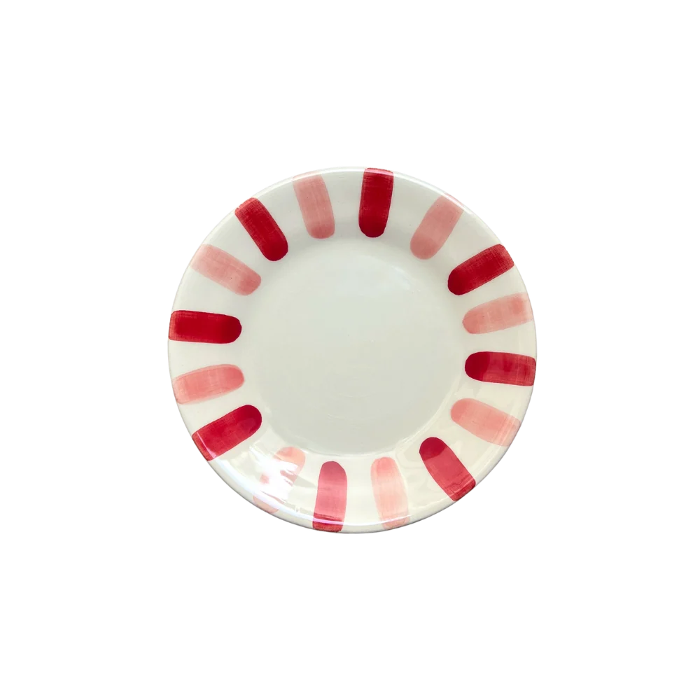 Woven Rosa Rosa Parasol Side Plate with a red and blush-pink striped rim