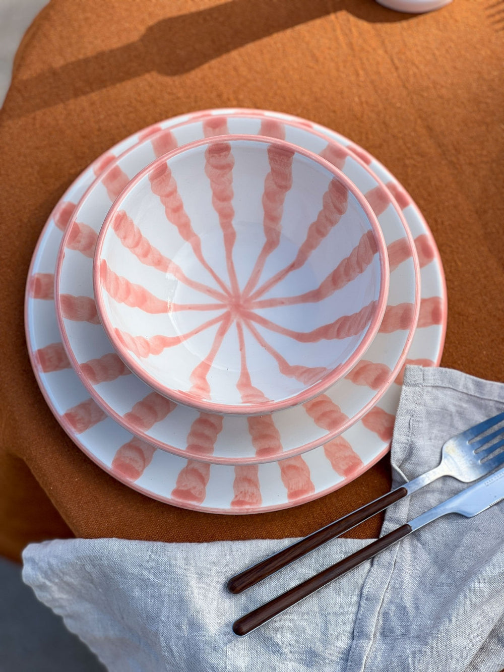 Handmade pink and white ceramic cereal bowl by Woven Rosa