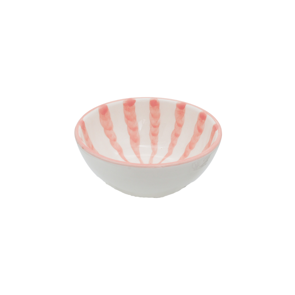 Woven Rosa Wave Breakfast Bowl in Blush Pink with pink stripes on white ceramic