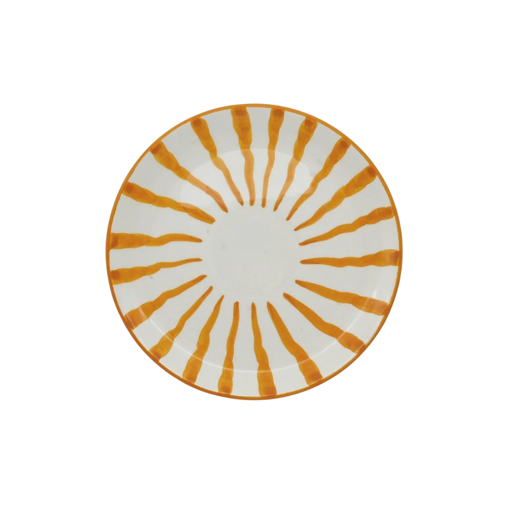 Woven Rosa Wave Dinner Plate in Sunglow Yellow with orange and yellow brushstrokes